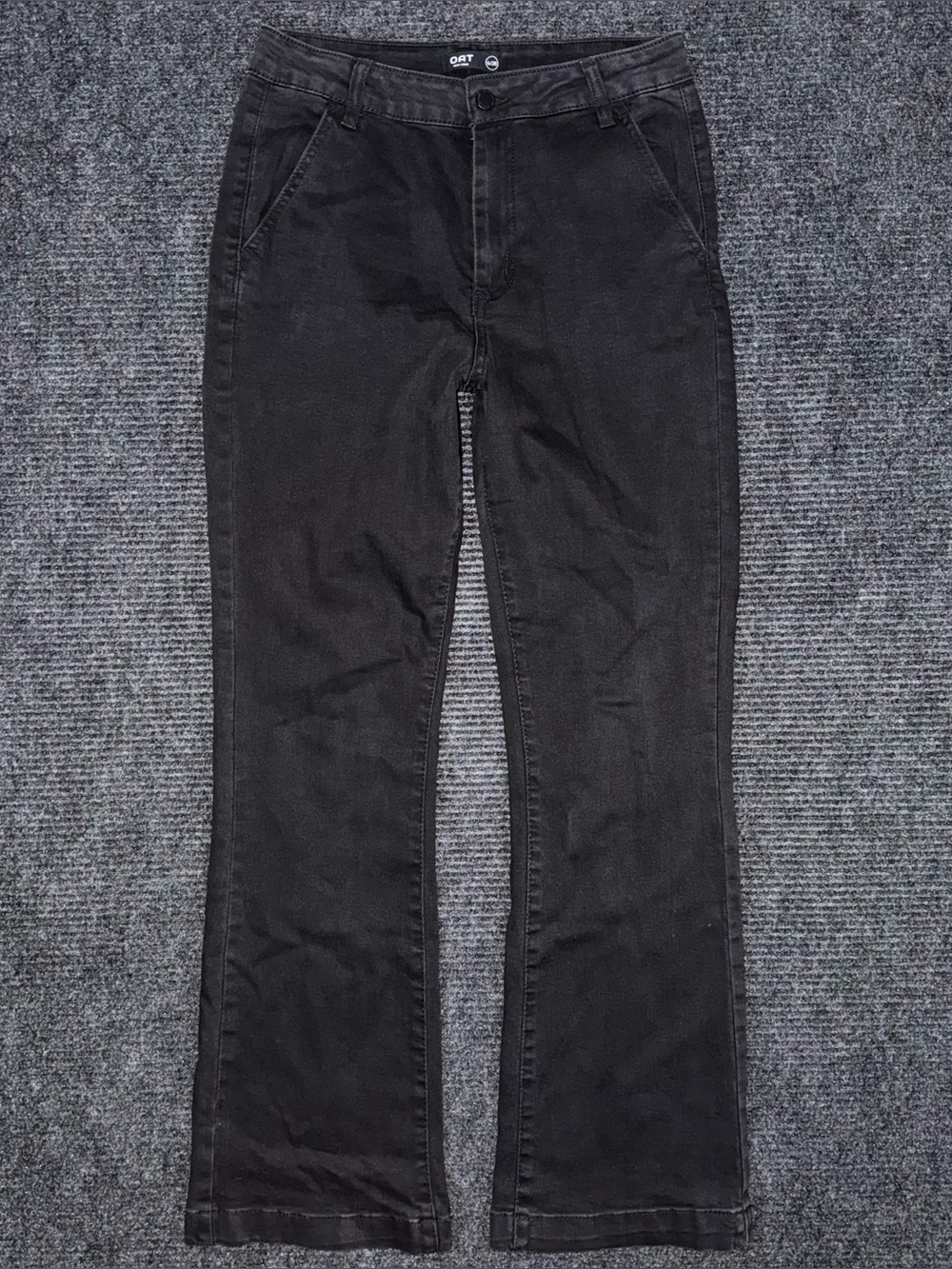 OAT New York High Rise Trouser Flare Leg Black Denim Jeans Womens 6 / 28 Stretch